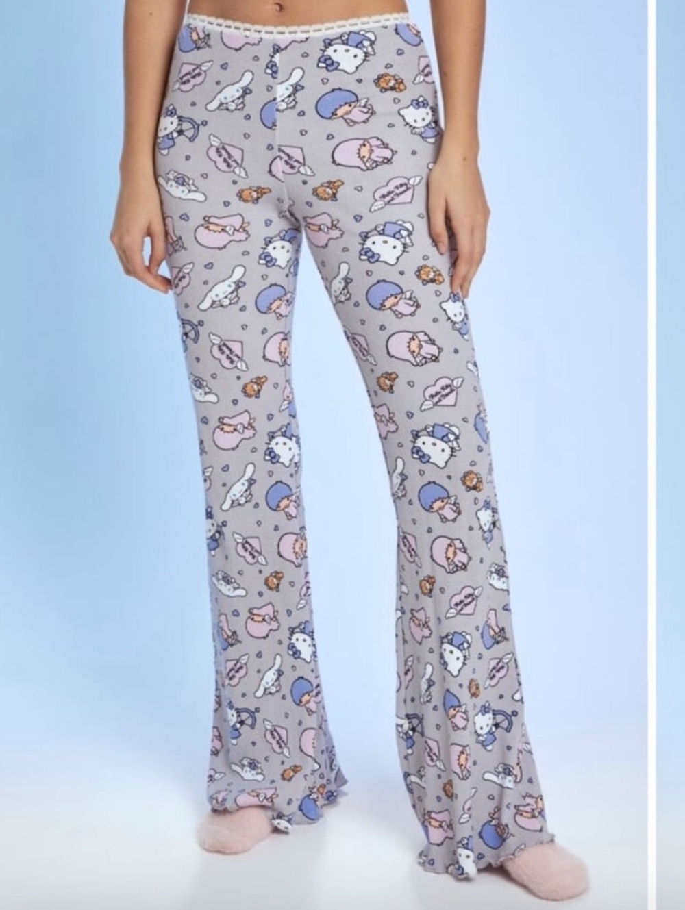 Hello‎ Kitty and Friends Sanrio Forever 21 Waffle Knit Flared Pajama Pants Lace